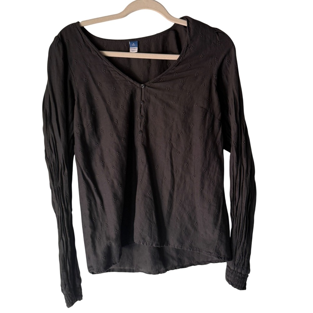 Old Navy Women's M Tall Black Embroidered Peasant Blouse Long Sleeve Peasant
